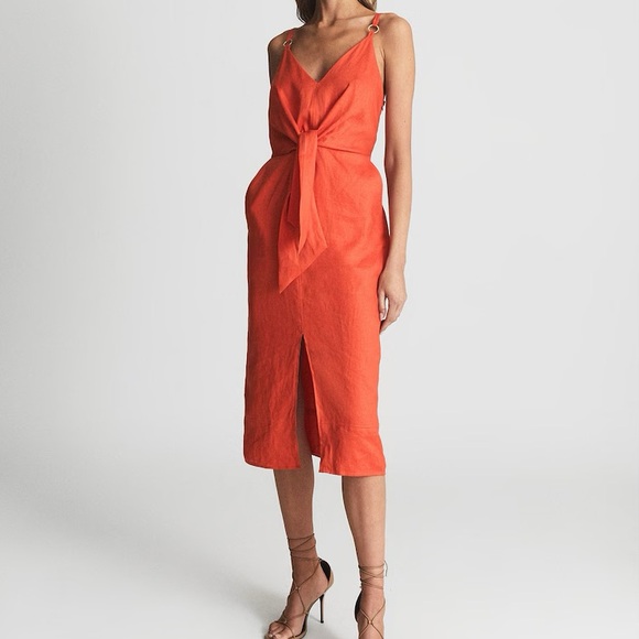 REISS RARE Sunset color
LINEN SIDE TIE MIDI DRESS - Picture 7 of 7